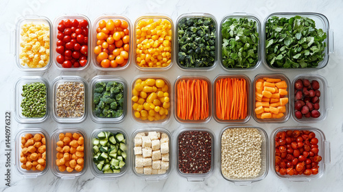 Wallpaper Mural Fresh foods neatly arranged in containers on a white marble table, with an open space left for additional text Torontodigital.ca
