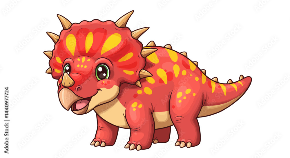 Fototapeta premium A Friendly Cartoon Triceratops With Vibrant Colors Stands Cheerfully In A Vector Illustration