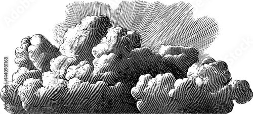 Vintage engraved illustration of raincloud border for decorative design and print
