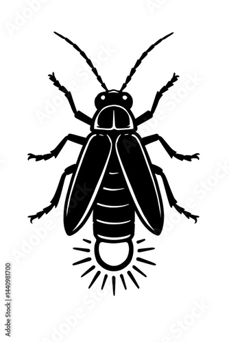 Detailed Firefly Insect Illustration with Glowing Abdomen - Black and White for Nature, Entomology, Bioluminescence, or Graphic Themes