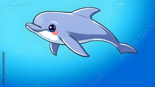 Cute Cartoon Dolphin Swimming in Ocean