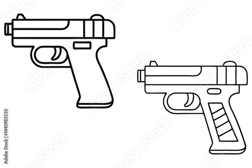 Two Handguns Outlines, Black and White Weaponry, Isolated on Transparent Background