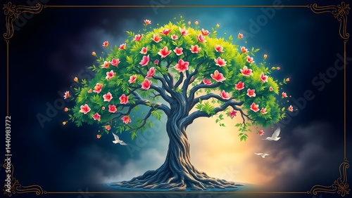 Enchanted Tree Blossoms Birds