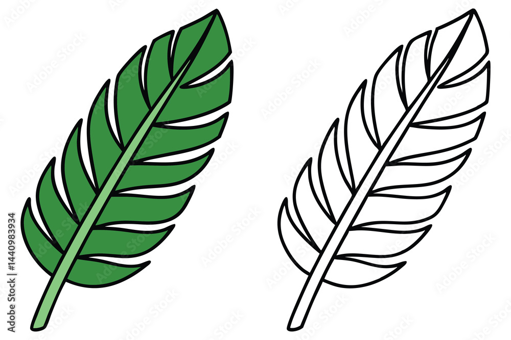 Obraz premium Isolated cartoon leaf with black outline and coloring page style on white