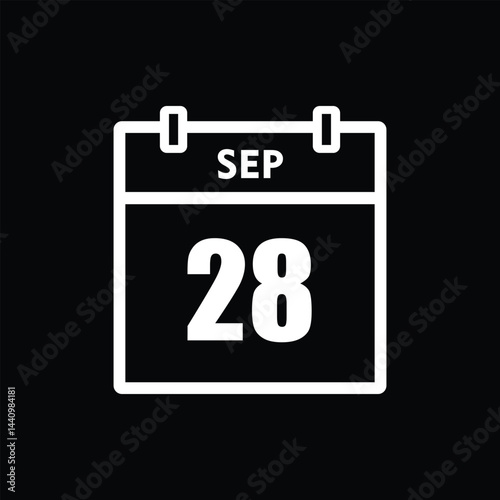 calender icon, 28 september icon with black background