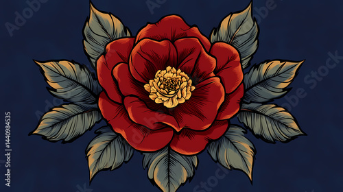 Fototapeta Naklejka Na Ścianę i Meble -  Tudor rose isolated icon. traditional heraldic emblem of england. the war of roses of houses lancaster and york. Ether Bloom. Illustration