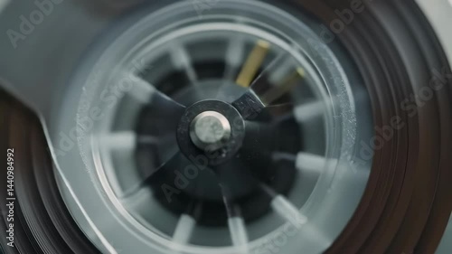 Rotating Reel Playing Audio Tape in Slow Motion Retro Style