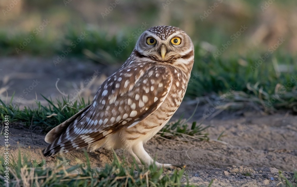 A close-up shot of a burrowing owl on the ground A close-up shot of a burrowing owl on the ground
