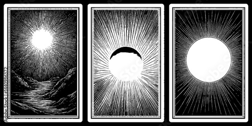 Mystical oracle cards with celestial sun and moon designs for spiritual guidance and divination