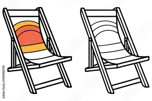 Chairs One with orange, yellow stripes, One Black and White Version