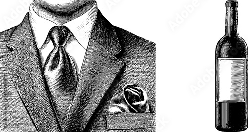 Elegant sommelier theme with pin, suit, and wine bottle for hospitality design