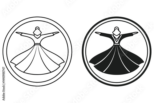 Whirling Dervish Sketch Line Art Silhouette Icon with arms outstretched in a circle
