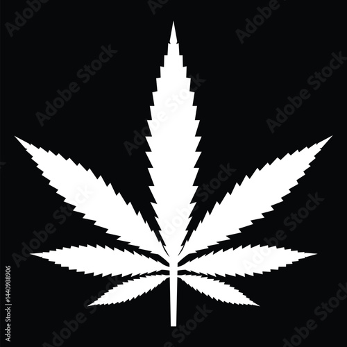 White cannabis leaf silhouette against a black background