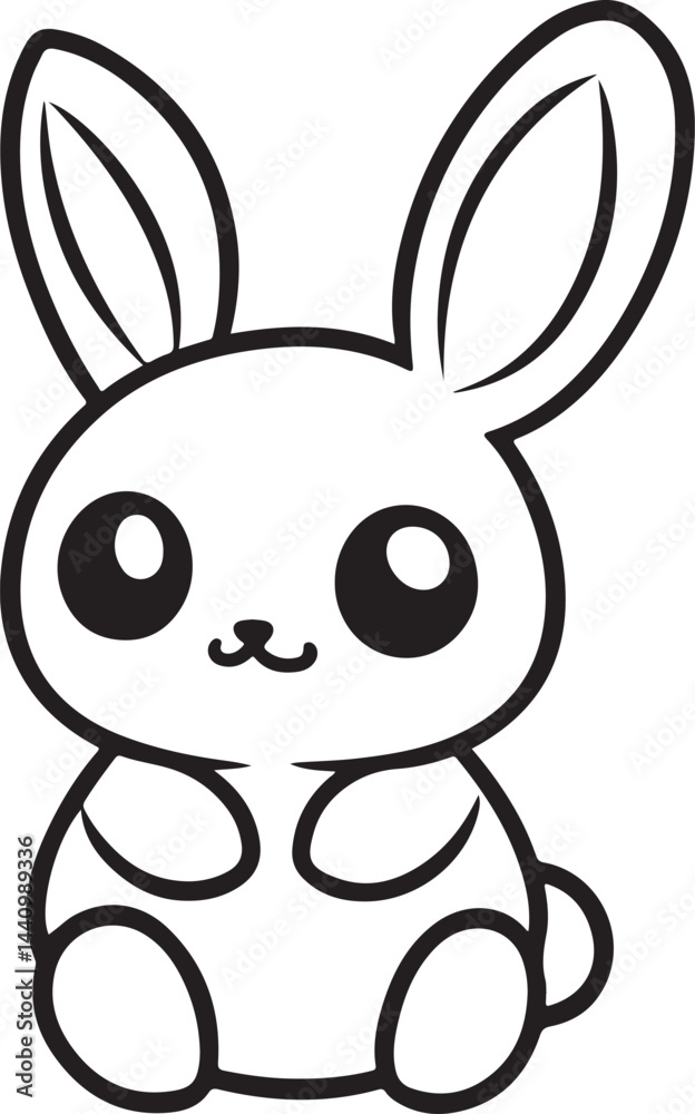 Fototapeta premium Rabbit Bunny Outline Stroke Vector Illustration on Transparent Background