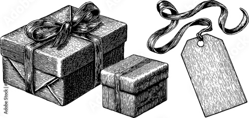 Elegant engraved gift box illustration for holiday and celebration design