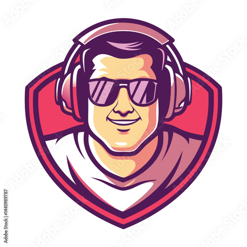 Smiling person with headphones and sunglasses