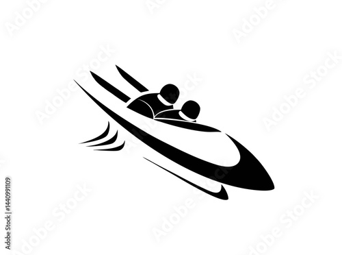Vector icon depicting bobsledding with two athletes racing in a sled