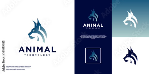 lynx animal logo, with digital technology concept, symbol of strength, power, vector graphic illustration.