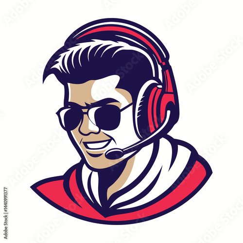 Happy gamer with headphones and sunglasses