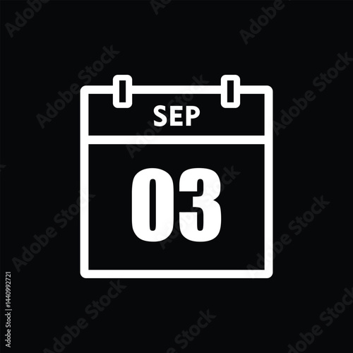calender icon, 03 september icon with black background