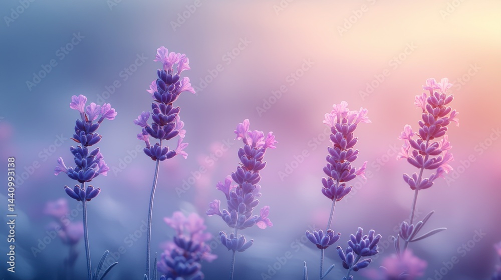 Fototapeta premium Lavender blooms in dreamy, soft purple sunlight