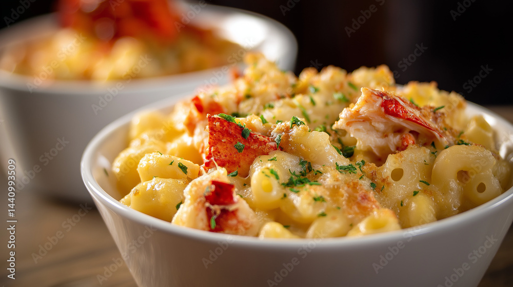 Lobster Mac And Cheese in White Bowls Lobster Mac And Cheese in White Bowls