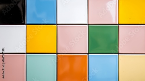 Colorful tile pattern with a green square in the middle. The tiles are arranged in a grid with a mix of colors © kl yanii