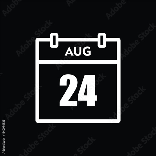 calender icon, 24 august icon with black background