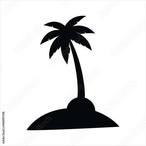Silhouette of a Lone Palm Tree Growing out of a Small Rocky Island
