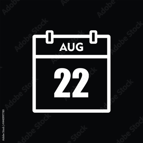 calender icon, 22 august icon with black background