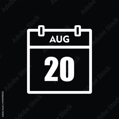 calender icon, 20 august icon with black background