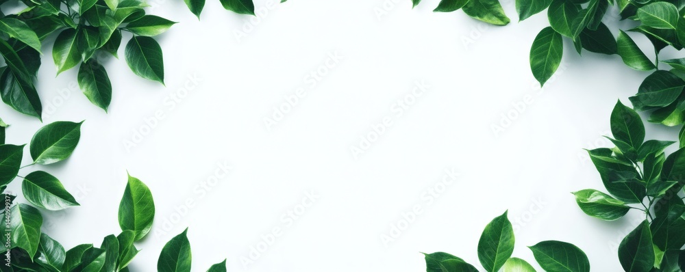 Fresh green leaves arranged in a border frame against a plain background Fresh green leaves arranged in a border frame against a plain background