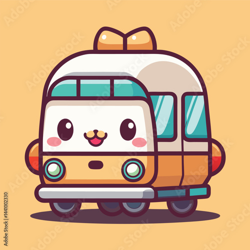 Cute cartoon van with expressive eyes