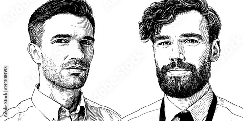 Engraved illustration portraits of business professionals for financial industry design