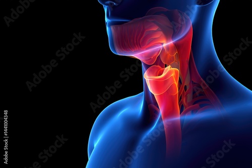 Human throat anatomy showing pharynx, larynx, and esophagus