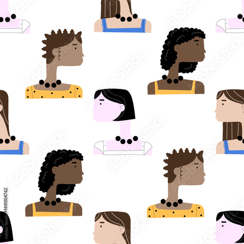 A seamless pattern with the diverse group of women. Women's history month banner.