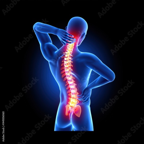 3d human body showing neck and back pain