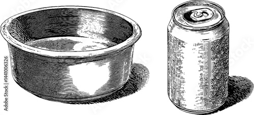 Vintage engraved illustration set featuring pause screen and snack elements for design