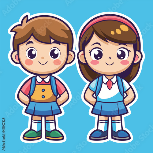 Cute cartoon school children