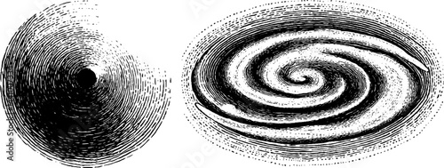 Engraved illustration set of neutron star and star for educational design
