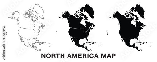 North America Map set vector, Map of North America. Outline North America map. Flat North America map icon.
