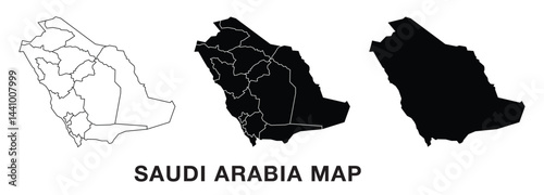 Saudi Arabia Map set vector, Map of Saudi Arabia. Outline Saudi Arabia map. Flat Saudi Arabia map icon.
