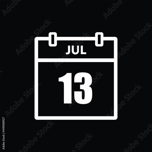 calender icon, 13 july icon with black background