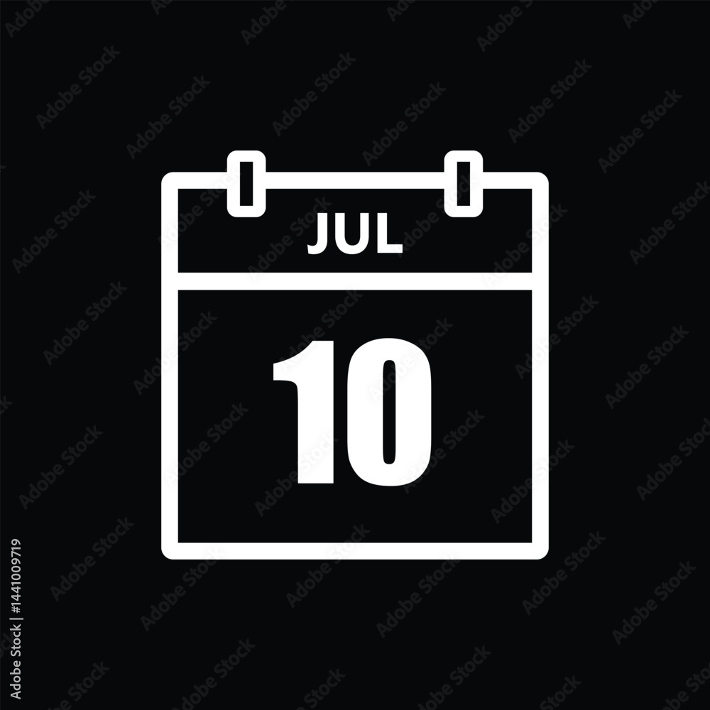 calender icon, 10 july icon with black background calender icon, 10 july icon with black background