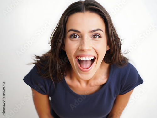 Excited Woman Shouts with Joyful Expression