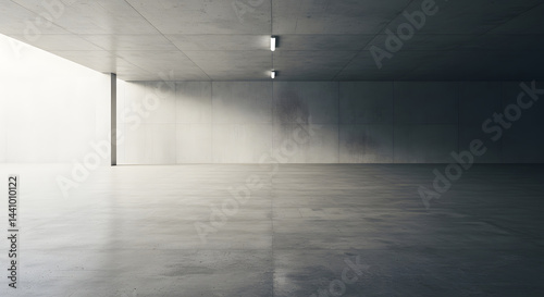 Modern Minimalist Concrete Interior Design Empty Room  Bright Light  Reflections  Abstract Architecture.