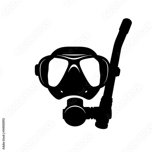 Scuba diving mask silhouette with snorkel on white background  