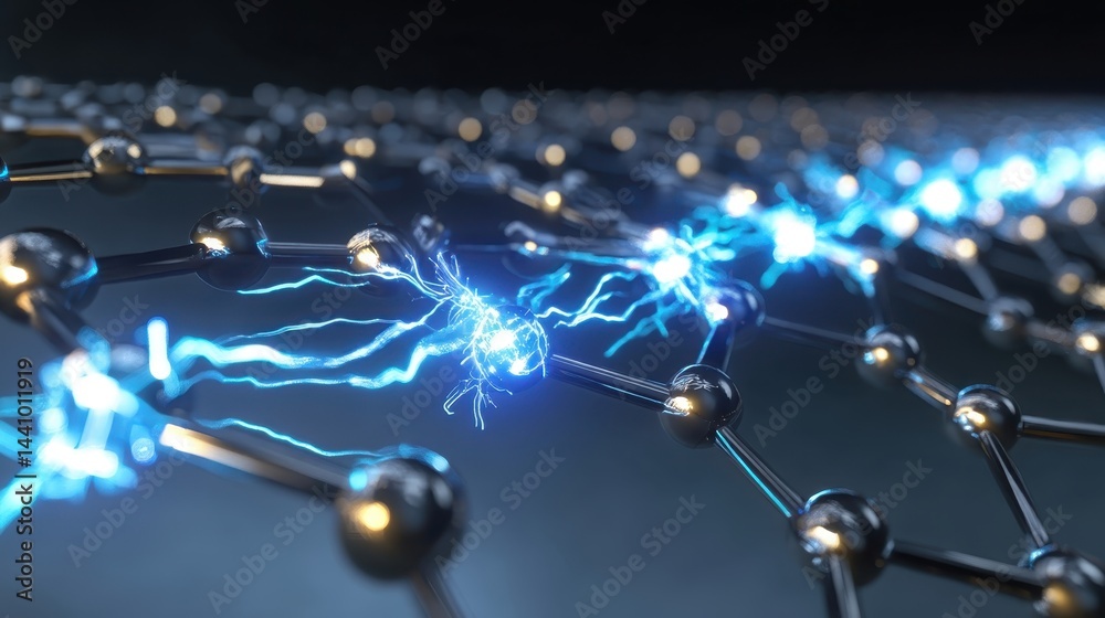 Graphene supercapacitors efficiently charging with electrical energy amidst a futuristic background