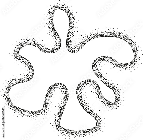 Abstract shape with wavy protrusions extending outward, surrounded by a textured granular border reminiscent of dirt or small stones.