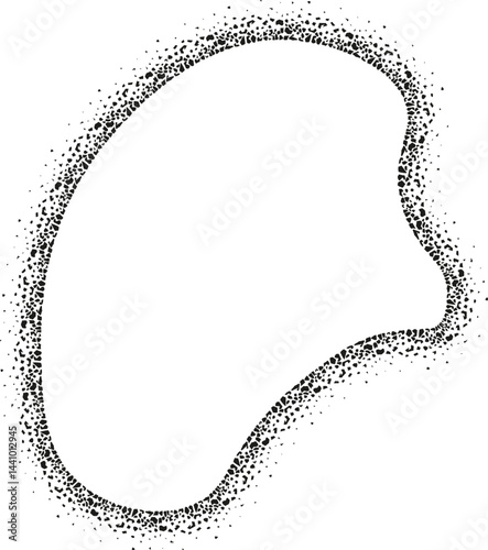Blob-like abstract shape with organic flowing edges and a textured contour evoking pebbles or rough ground.
